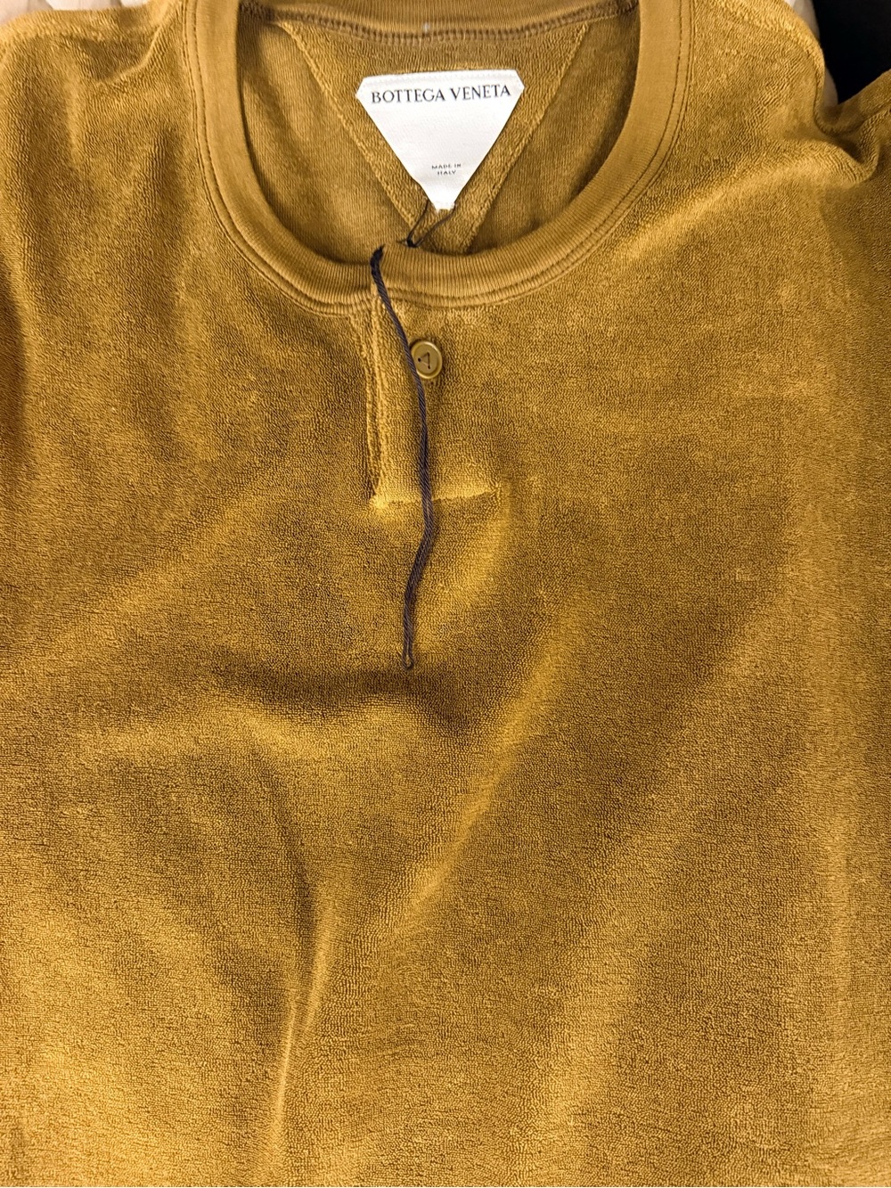 Bottega Veneta Men’s XL Terry Cloth Henley T-Shirt Ochre Brown NWOT